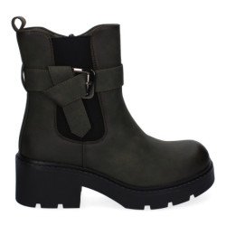 Botines de tacón bajo cómodo hebilla para mujer color verde 2420