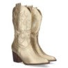 Botas camperas doradas de tacon ancho bordado en caña mujer