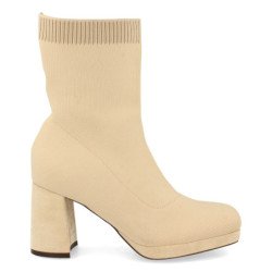 Botines tacón medio estilo calcetín mujer color beige
