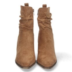 Botines tacón medio con flecos punta fina mujer color camel