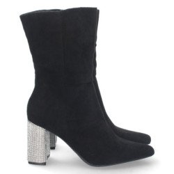 Botines con tacon medio de strass y punta fina mujer color negro