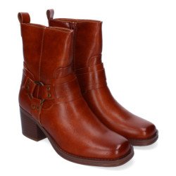Botines de tacón medio estilo motero mujer color camel 4320