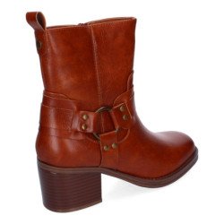 Botines de tacón medio estilo motero mujer color camel 4320
