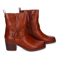 Botines de tacón medio estilo motero mujer color camel 4320