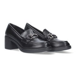 Mocasines de tacón ancho cómodo mujer color negro 7421