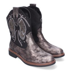 Botas planas estilo vaqueros para mujer color negro 7925