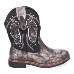 Botas planas estilo vaqueros para mujer color negro 7925