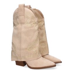 Botines de tacón cómodo estilo campero polaina para mujer color beige 9657A