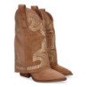 Botines de tacón cómodo estilo campero polaina para mujer color camel 9657A