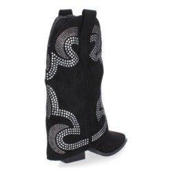 Botines de tacón cómodo estilo campero polaina para mujer color negro 9657A