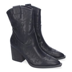 Botines estilo cowboy tacón medio para mujer color negro A-2435