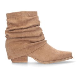 Botines caña arrugada de tacón medio mujer color camel A-2509