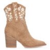 Botines tacón medio cómodo bordado flores mujer camel A-3008