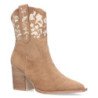 Botines tacón medio cómodo bordado flores mujer camel A-3008