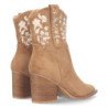 Botines tacón medio cómodo bordado flores mujer camel A-3008