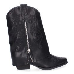 Botas de tacón estilo cowboy polaina para mujer color negro A-3305