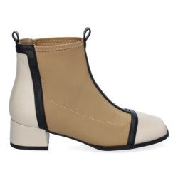 Botines elegantes tacón bajo cómodo punta redonda para mujer color beige A-3446