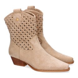 Botines tacón bajo campero caña trenzada mujer color beige A-5166