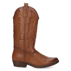 Botas altas tacón campero bajo para mujer color cuero C19004-4