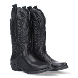 Botas altas tacón bajo estilo camperas mujer cowboy color negro