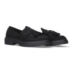 Mocasines planos suela track para mujer color negro CH-2482