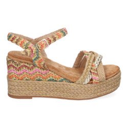 Sandalias de cuña y plataforma en yute hebilla para mujer color multi F260-14
