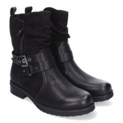Botines planos estilo motero biker para mujer color negro F6603