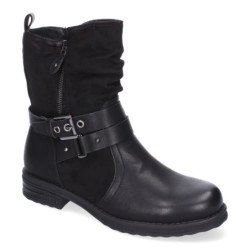 Botines planos estilo motero biker para mujer color negro F6603