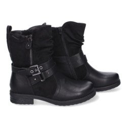 Botines planos estilo motero biker para mujer color negro F6603