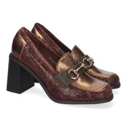 Mocasines de tacón cómodo elegantes para mujer color café marrón FF-3347