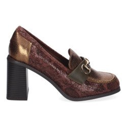 Mocasines de tacón cómodo elegantes para mujer color café marrón FF-3347