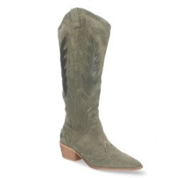 Bota de tacon para mujer comodas de material aterciopelado con estampado