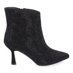 Botines de tacón medio para mujer brillo color negro FZL24-14