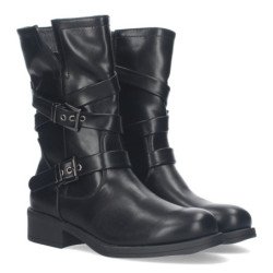Bota estilo motero tacón bajo hebillas mujer color negro H69561-5