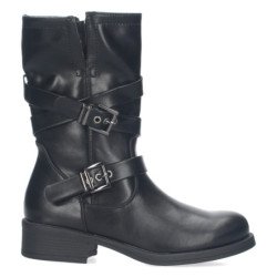 Bota estilo motero tacón bajo hebillas mujer color negro H69561-5