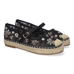 Bailarinas estilo alpargatas diseño floral para mujer color negro HA-5282