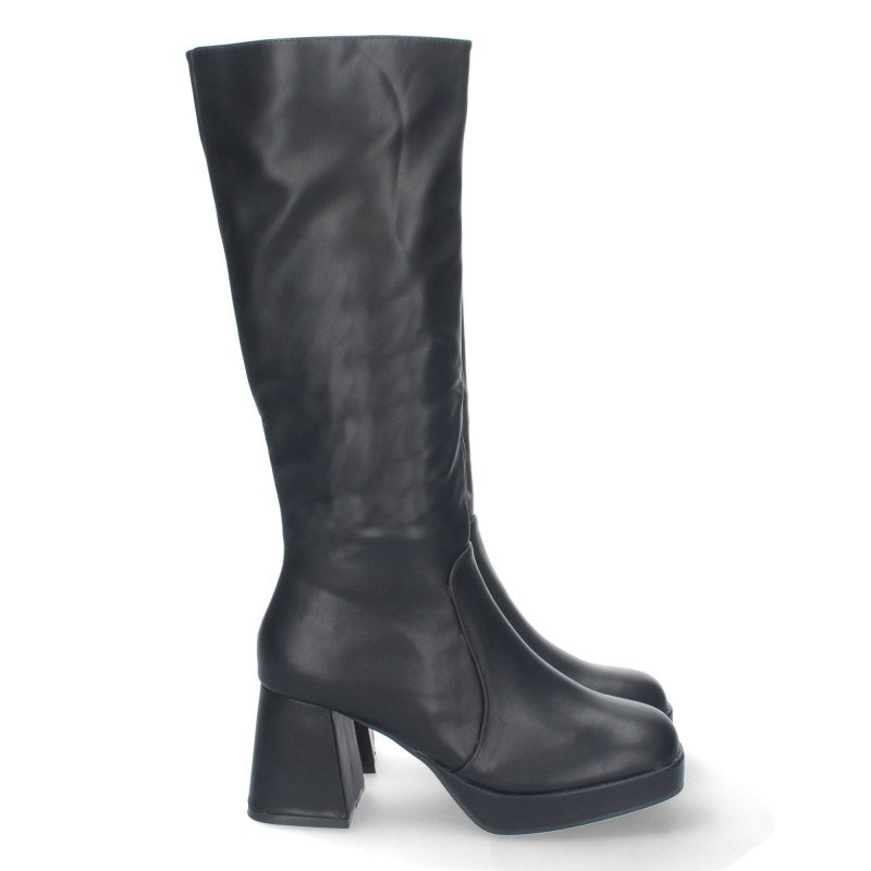 Bota de tacon para mujer comoda con mini plataforma estampado liso