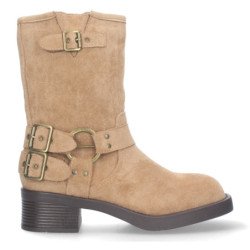 Botas moteras tacón bajo hebillas mujer color beige S-2507