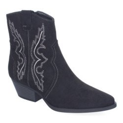Botines estilo campero tacón bajo para mujer color negro VRA-1163
