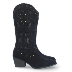 Bota de tacón para mujer comoda con calados y tachuelas