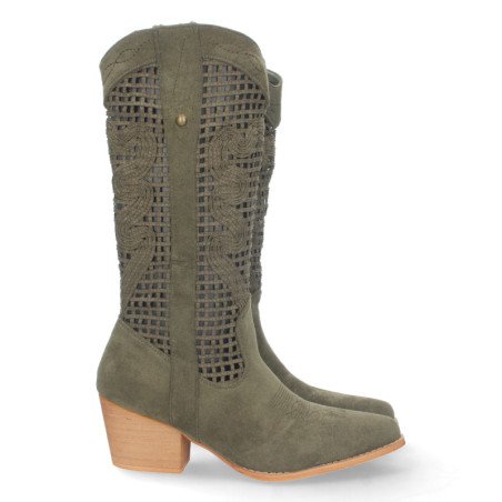 Bota de tacon para mujer comoda con calados en la caña