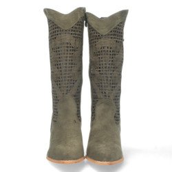 Bota de tacon para mujer comoda con calados en la caña