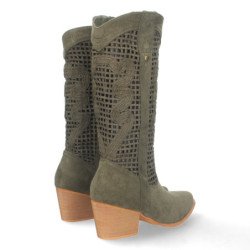 Bota de tacon para mujer comoda con calados en la caña