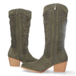 Bota de tacon para mujer comoda con calados en la caña