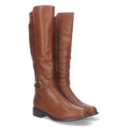 Botas altas marrones de tacón bajo detalle metal mujer ZS-95