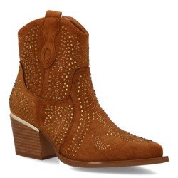 Botines cowboy estilo camperos tacón medio para mujer color camel VR5-2062