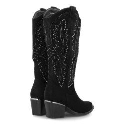 Botas tacón campero estilo cowboy caña alta mujer color negro VR5-2067