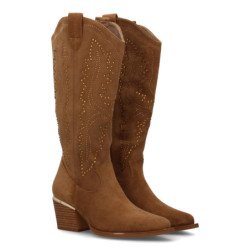 Botas tacón campero estilo cowboy caña alta mujer color taupe VR5-2067