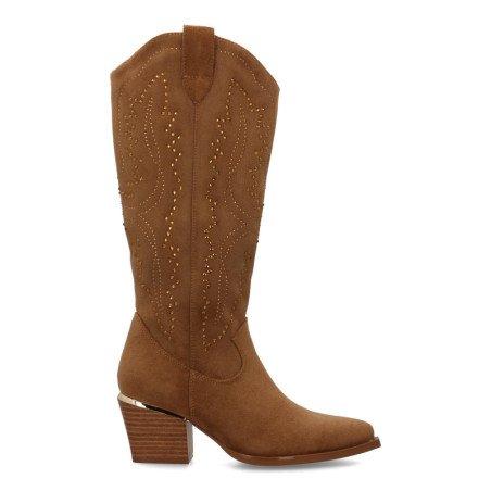 Botas tacón campero estilo cowboy caña alta mujer color taupe VR5-2067