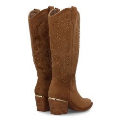 Botas tacón campero estilo cowboy caña alta mujer color taupe VR5-2067